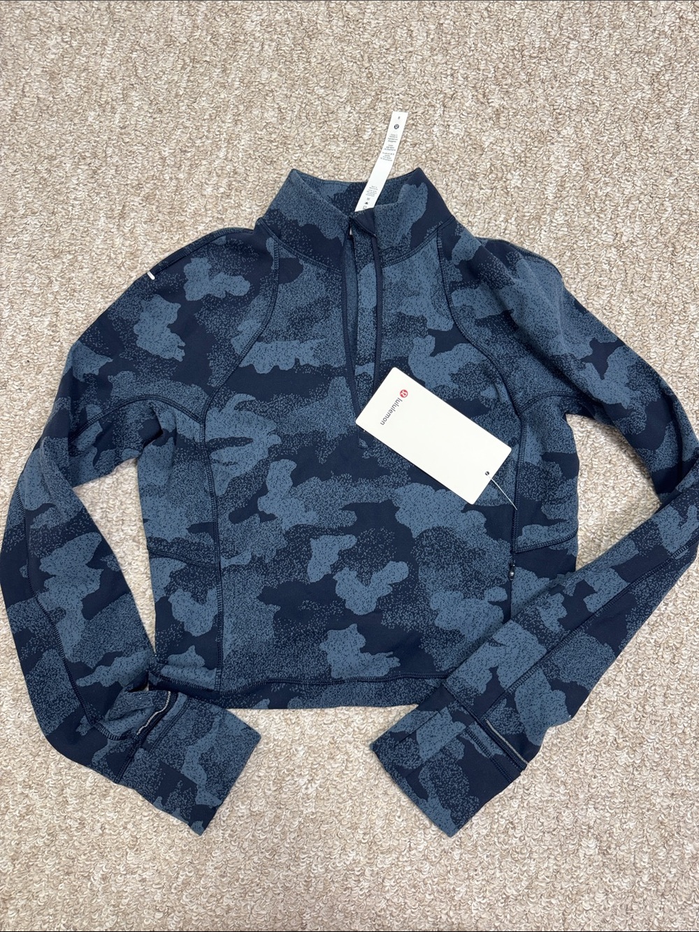 lululemon athletica Navy Blue Camo Long Sleeve Crop Top